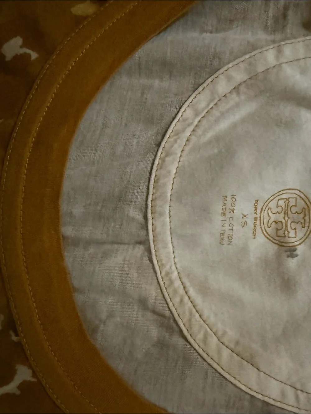 Tory Burch Mustard and White Patterned Short-Sleeve Tee